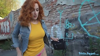 Cherry Candle'S Public Sex Scene: Redhead Waitress Gives Oral And Gets Pounded Doggystyle Outside